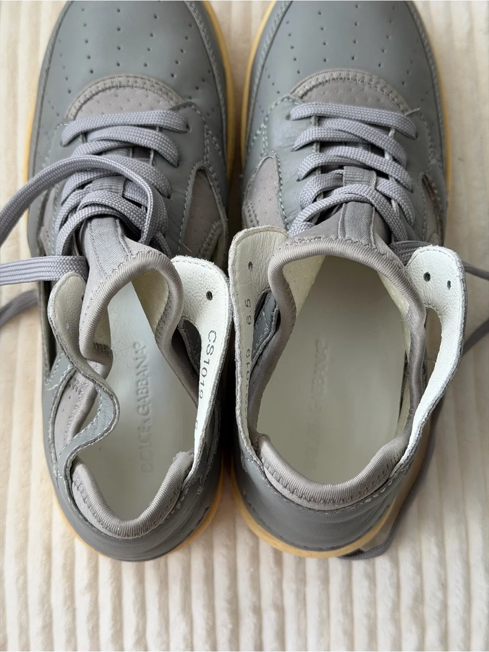 Dolce & Gabbana Gray Cut-Out Leather Sneakers Made in Italy